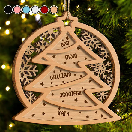 Sapin de Noël avec noms de famille - Décoration en bois personnalisée à 2 couches 