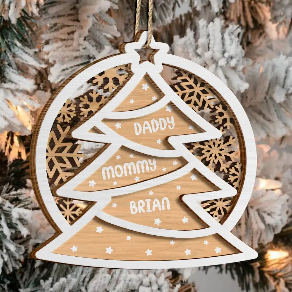 Sapin de Noël avec noms de famille - Décoration en bois personnalisée à 2 couches 