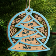 Sapin de Noël avec noms de famille - Décoration en bois personnalisée à 2 couches 