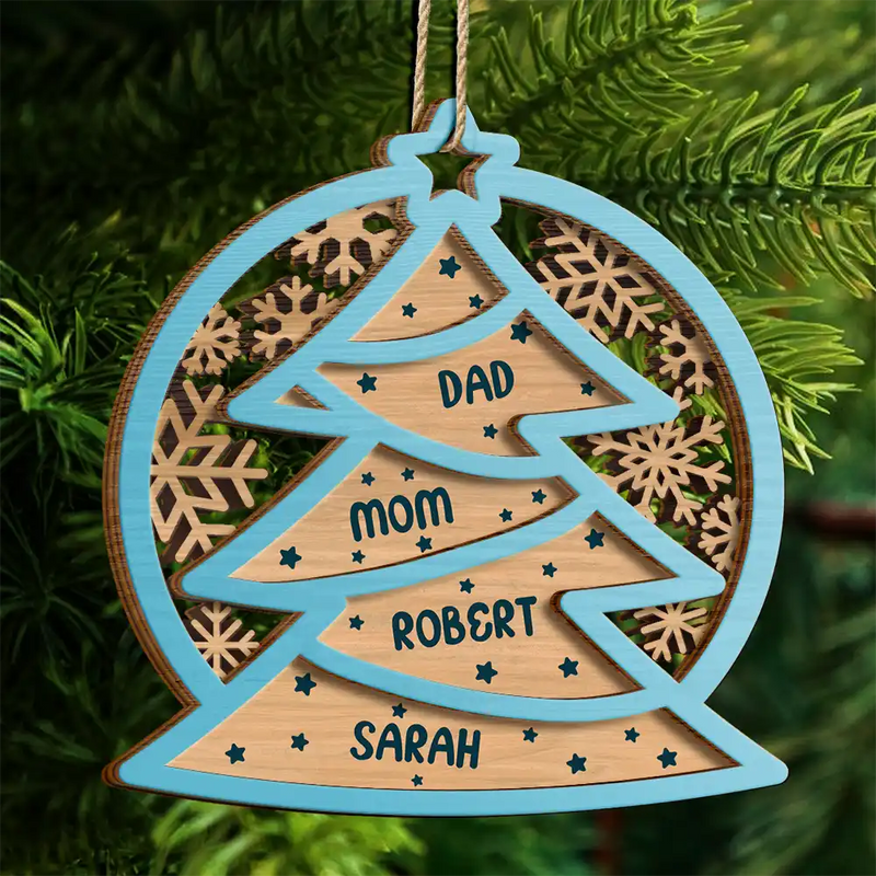 Sapin de Noël avec noms de famille - Décoration en bois personnalisée à 2 couches 