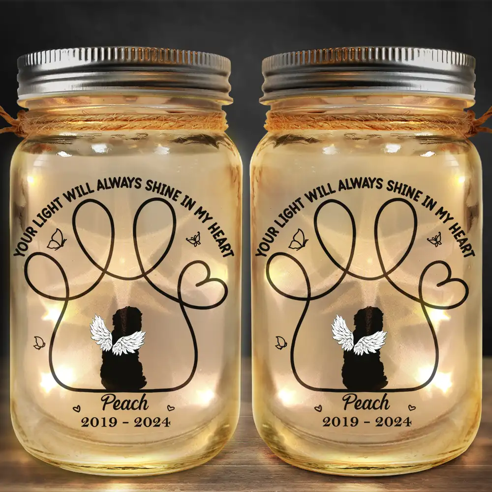 Memorial Dog You Left Paw Prints On My Heart - Personalized Mason Jar Light
