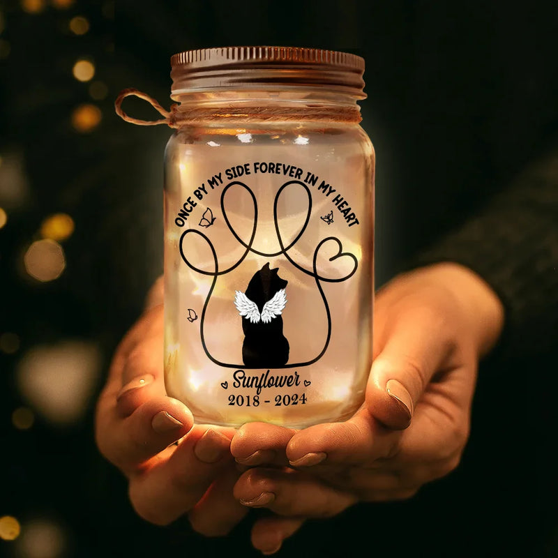 Memorial Dog You Left Paw Prints On My Heart - Personalized Mason Jar Light