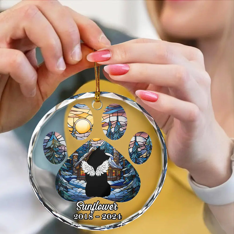 Christmas Memorial Dog Loss Pet Paw - Personalized Circle Glass Ornament