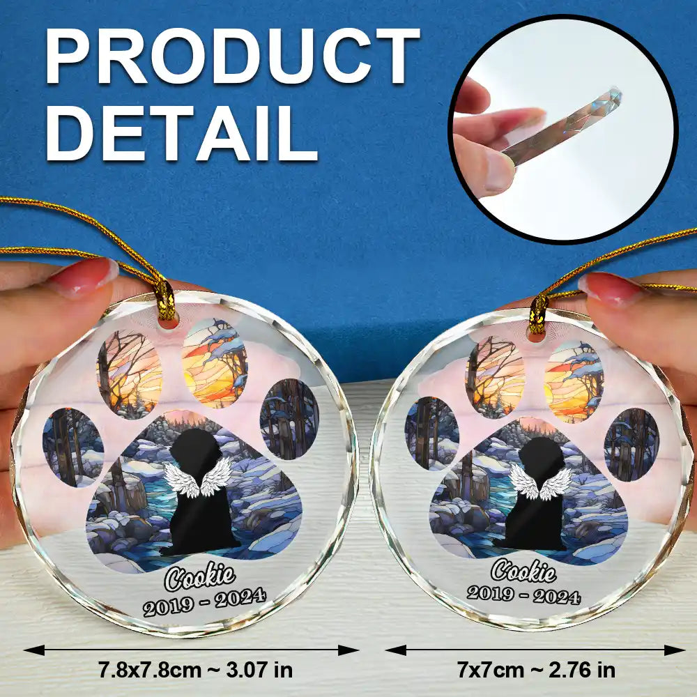 Christmas Memorial Dog Loss Pet Paw - Personalized Circle Glass Ornament