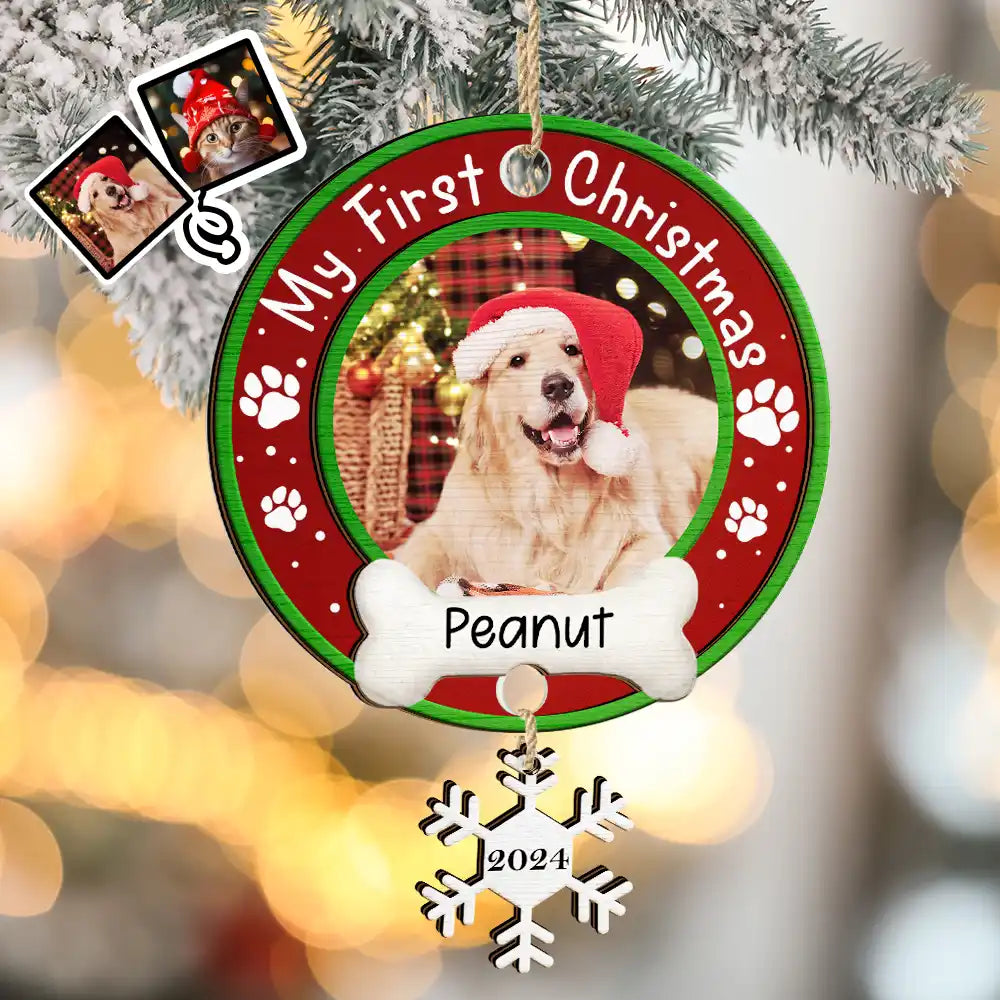Décoration de Noël personnalisée avec photo pour chien et chat - Décoration mixte personnalisée avec étiquette en bois 
