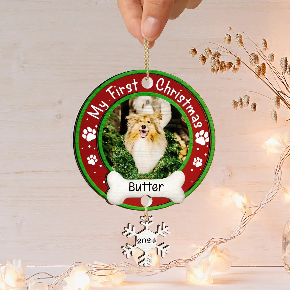 Décoration de Noël personnalisée avec photo pour chien et chat - Décoration mixte personnalisée avec étiquette en bois 