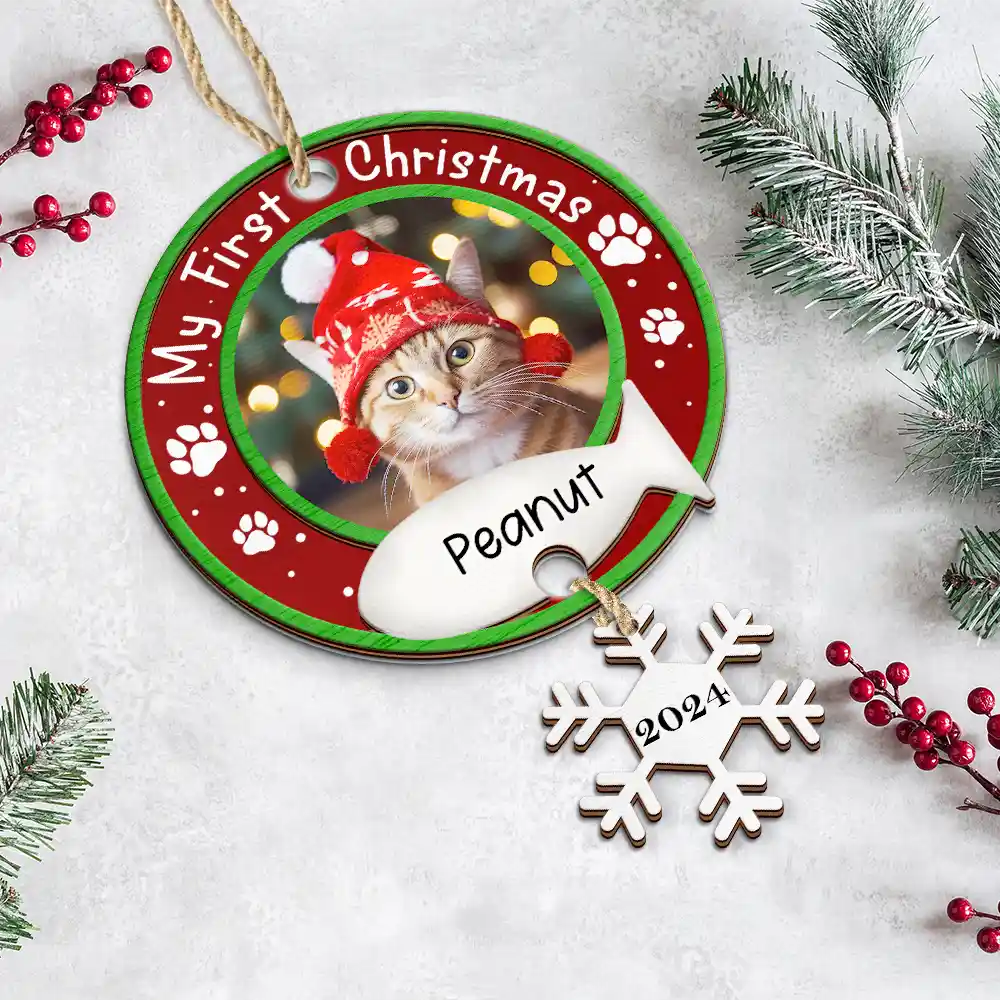 Décoration de Noël personnalisée avec photo pour chien et chat - Décoration mixte personnalisée avec étiquette en bois 