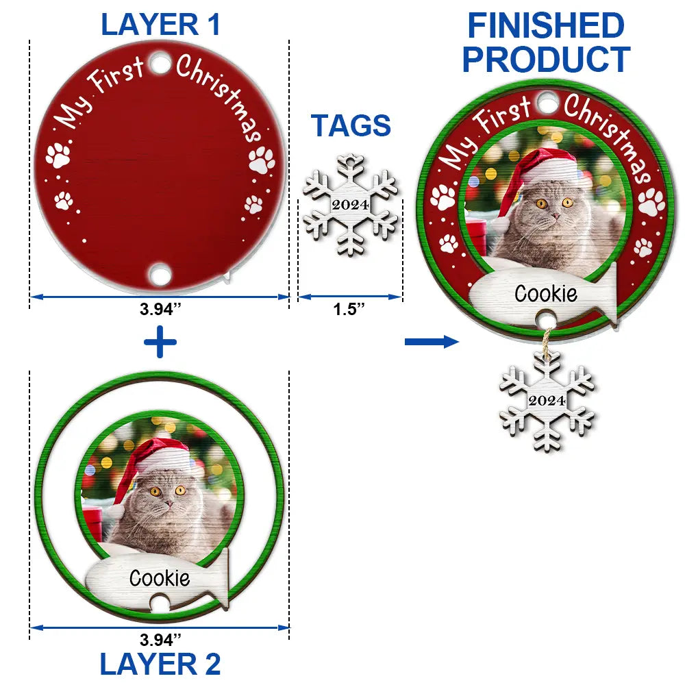 Décoration de Noël personnalisée avec photo pour chien et chat - Décoration mixte personnalisée avec étiquette en bois 