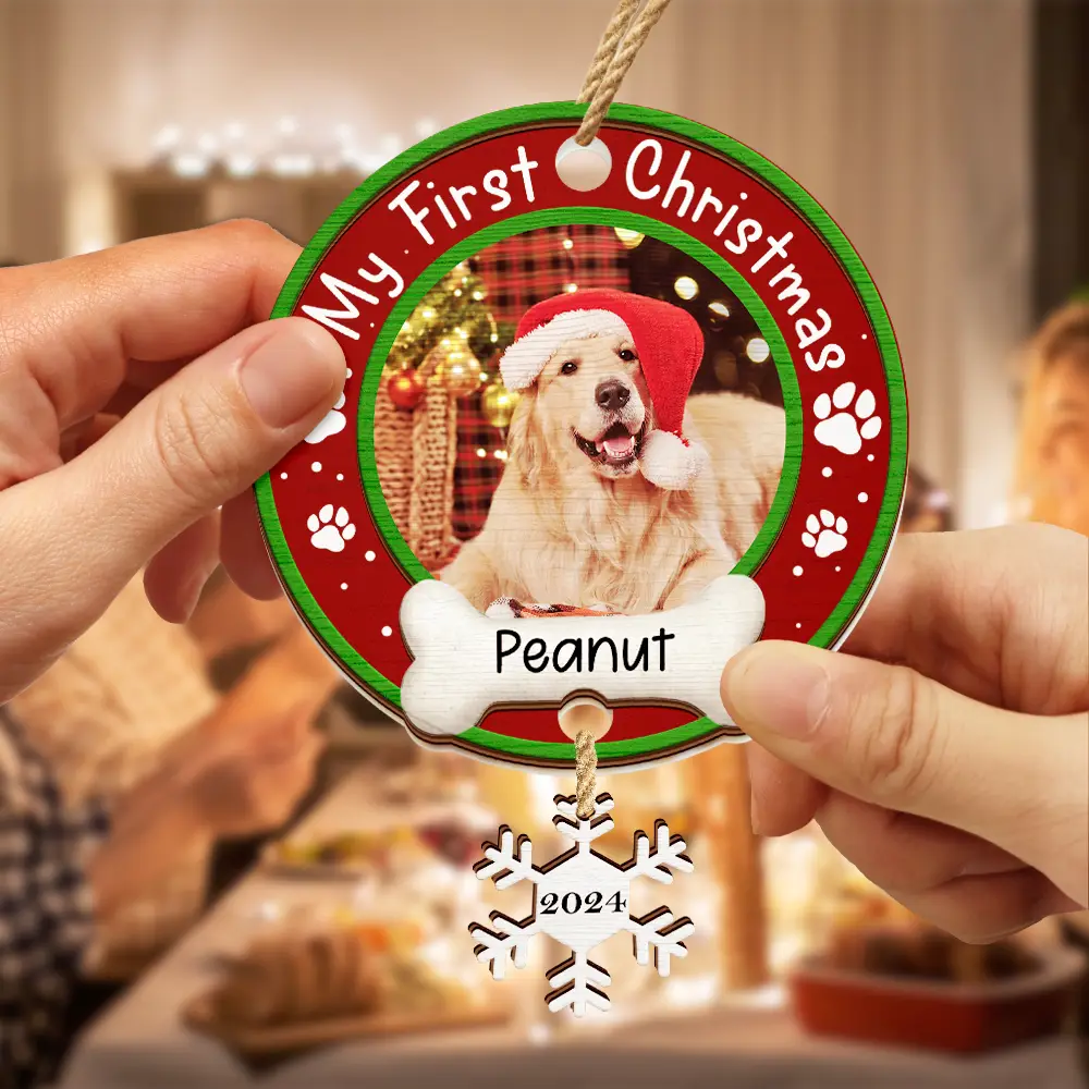 Décoration de Noël personnalisée avec photo pour chien et chat - Décoration mixte personnalisée avec étiquette en bois 