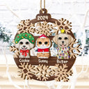 Snowflake Christmas Dogs Cats - Personalized Wooden Cutout Ornament
