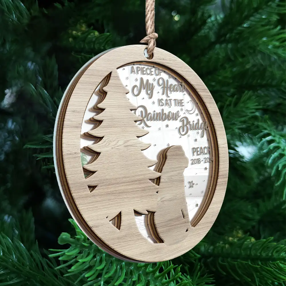 Memorial Dog Sending Christmas Wishes Over The Rainbow Bridge - Personalized Mirror Ornament