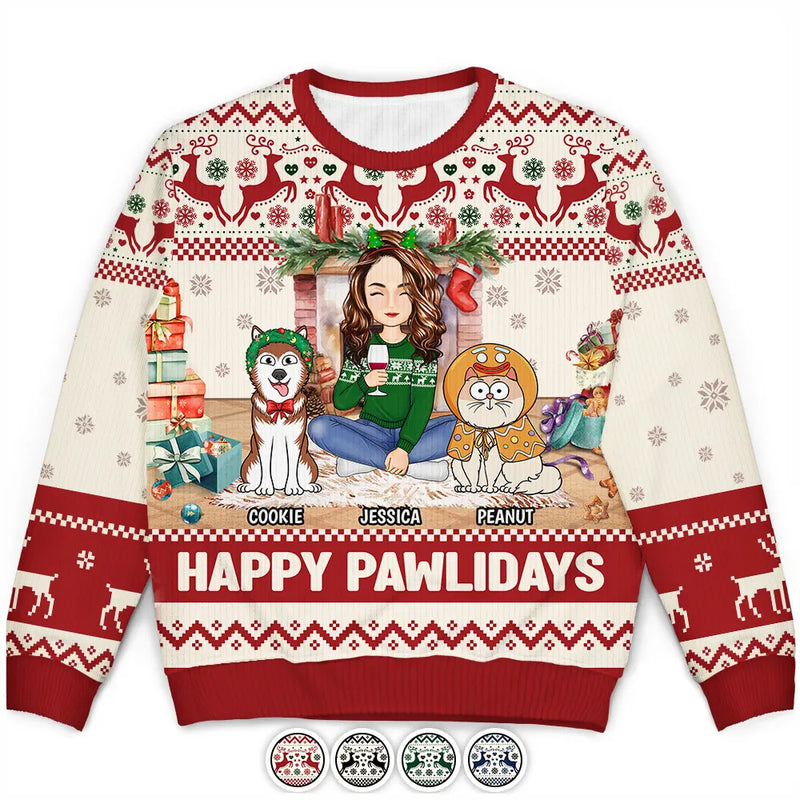 Pet Lovers - Happy Great Pawlidays Christmas Dogs Cats Pets - Personalized Unisex Ugly Sweater