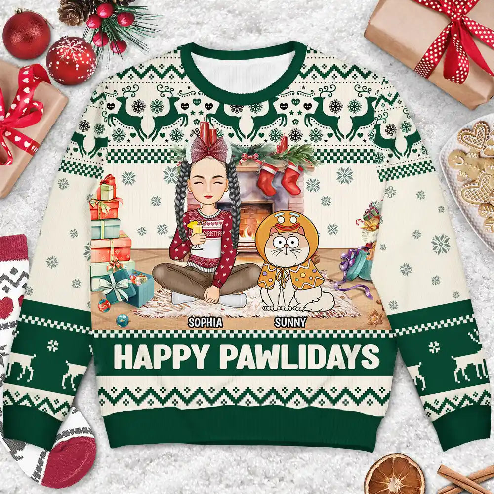 Pet Lovers - Happy Great Pawlidays Christmas Dogs Cats Pets - Personalized Unisex Ugly Sweater
