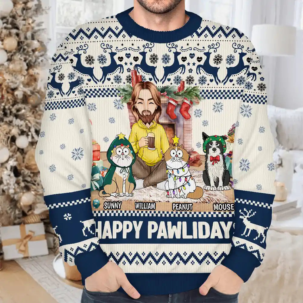 Pet Lovers - Happy Great Pawlidays Christmas Dogs Cats Pets - Personalized Unisex Ugly Sweater