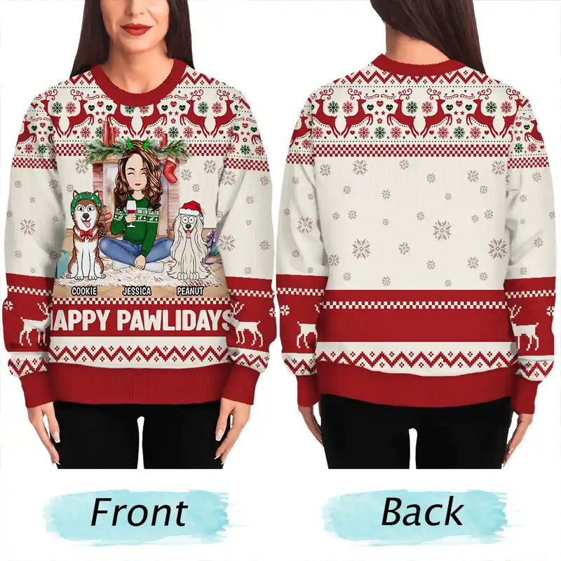 Pet Lovers - Happy Great Pawlidays Christmas Dogs Cats Pets - Personalized Unisex Ugly Sweater