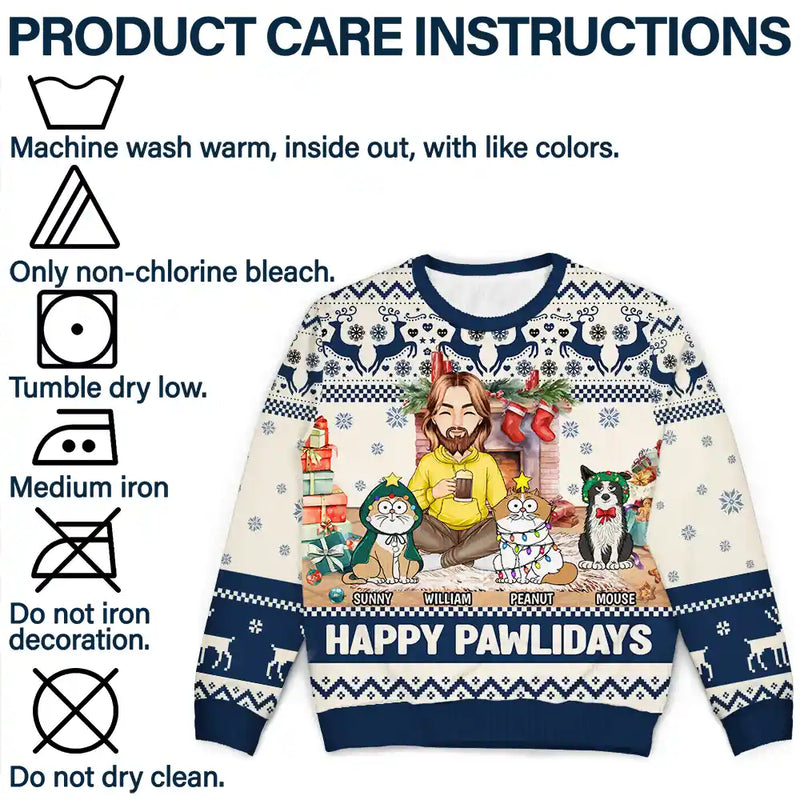 Pet Lovers - Happy Great Pawlidays Christmas Dogs Cats Pets - Personalized Unisex Ugly Sweater