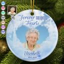 Memorial - Custom Photo Forever In Our Hearts Memorial - Personalized Circle Ceramic Ornament