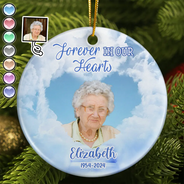 Memorial - Custom Photo Forever In Our Hearts Memorial - Personalized Circle Ceramic Ornament