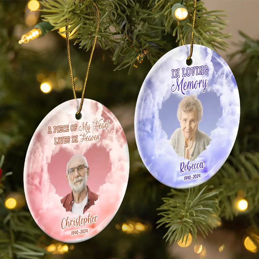Memorial - Custom Photo Forever In Our Hearts Memorial - Personalized Circle Ceramic Ornament