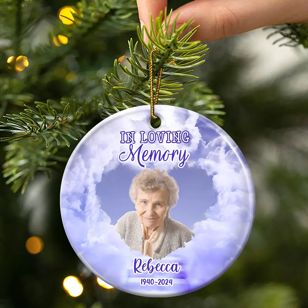 Memorial - Custom Photo Forever In Our Hearts Memorial - Personalized Circle Ceramic Ornament