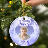 Memorial - Custom Photo Forever In Our Hearts Memorial - Personalized Circle Ceramic Ornament