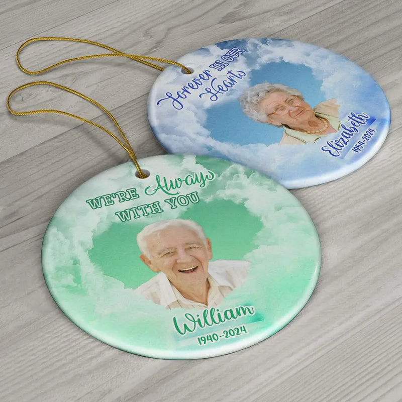 Memorial - Custom Photo Forever In Our Hearts Memorial - Personalized Circle Ceramic Ornament