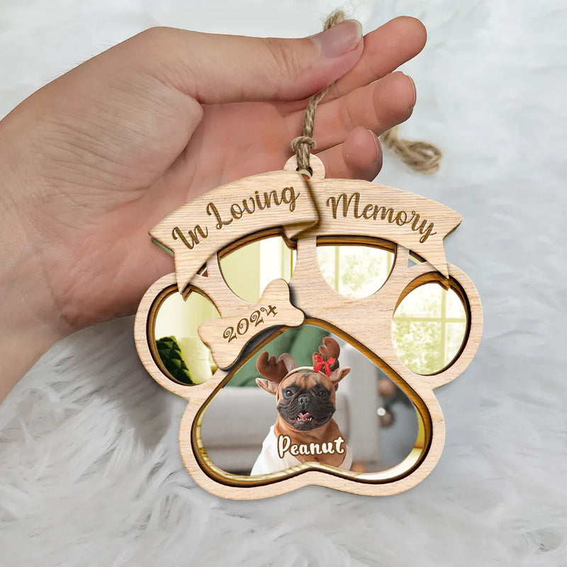 Memorial, Pet Lovers - Custom Photo Memorial Dog Cat Pet You Left Paw Prints On My Heart - Personalized Mirror Ornament