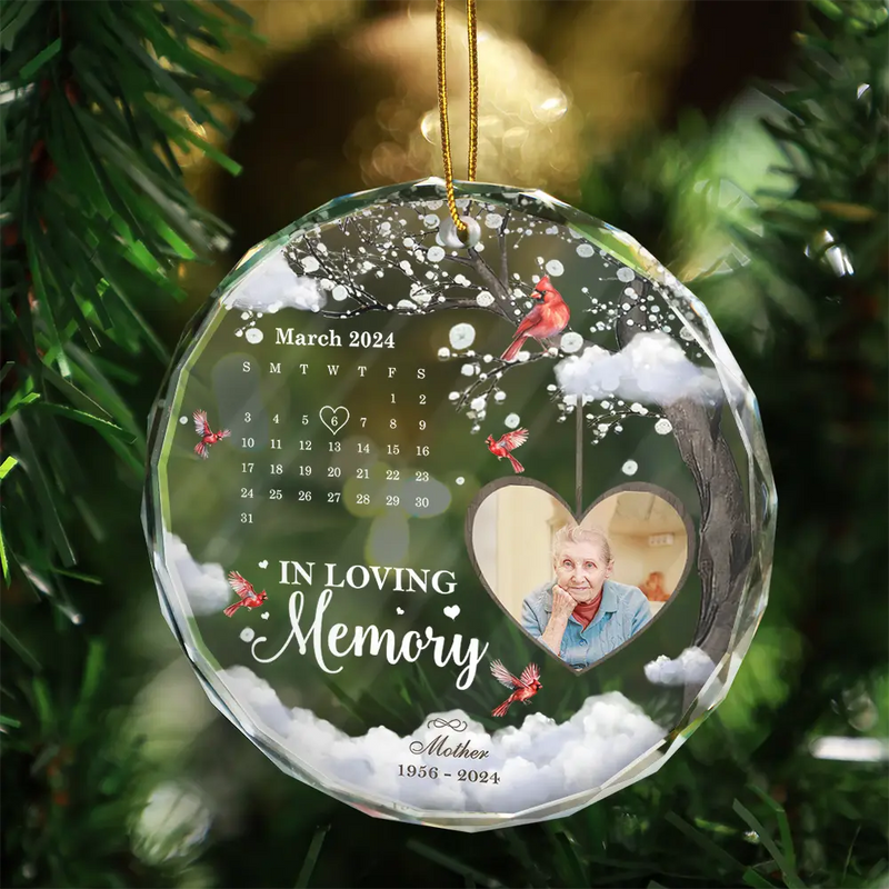 Memorial - Custom Photo Calendar The Day God Called You Home Memorial - Personalized Circle Glass Ornament