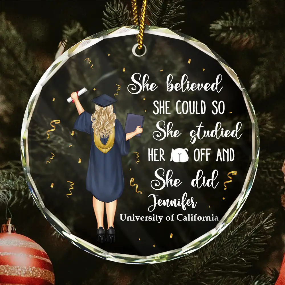 Graduation She Believed She Could - Personalized Circle Glass Ornament ...
