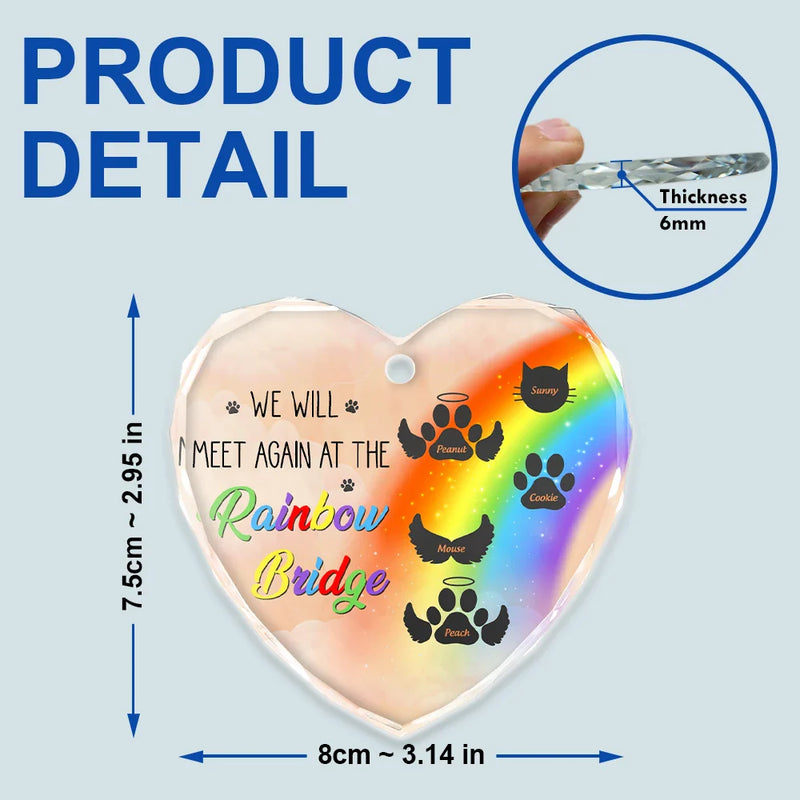Memorial, Pet Lovers - Memorial Dog Cat A Piece Of My Heart Is At The Rainbow Bridge - Personalized Heart Shaped Glass Ornament