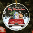 Pet Lovers, Dog Lovers, Cat Lovers - Dogs Cats Have Yourself A Furry Little Christmas - Personalized Circle Glass Ornament
