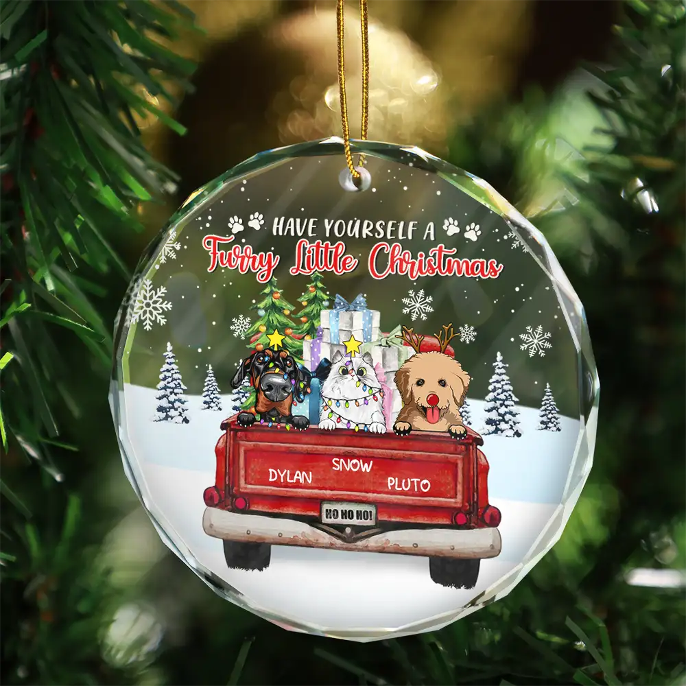 Pet Lovers, Dog Lovers, Cat Lovers - Dogs Cats Have Yourself A Furry Little Christmas - Personalized Circle Glass Ornament