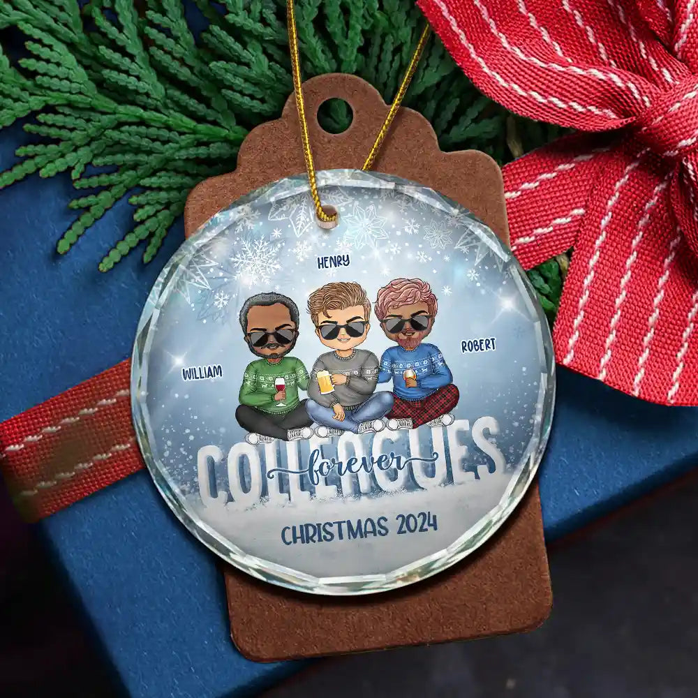 Gift For Bestie, Sibling, Colleagues - Christmas Best Team Besties Colleagues Forever - Personalized Circle Glass Ornament