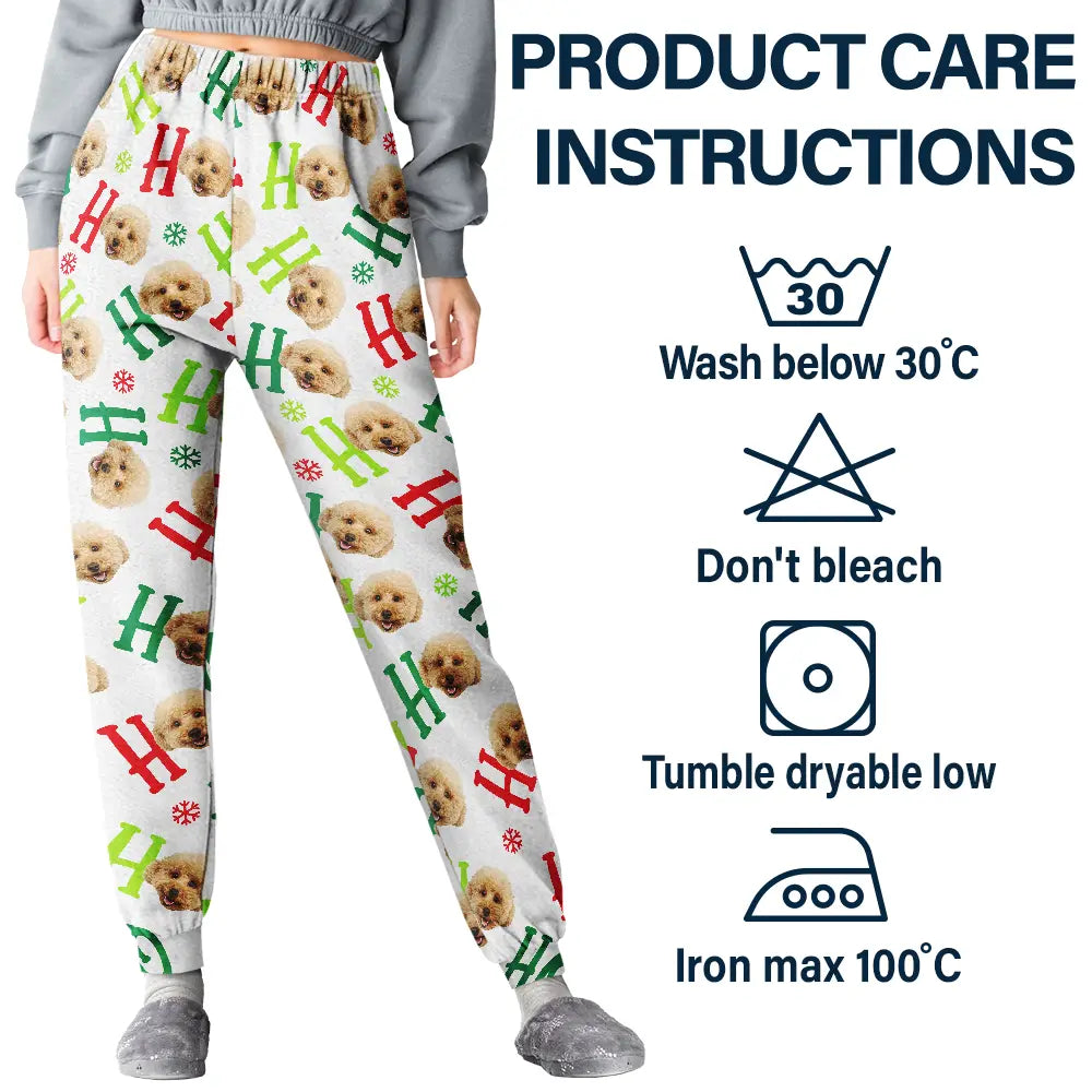 Pet Lovers, Dog Lovers, Cat Lovers - Custom Photo Funny Dog Cat Pet Human Faces Ho Ho Ho Christmas - Personalized Pajama Pants