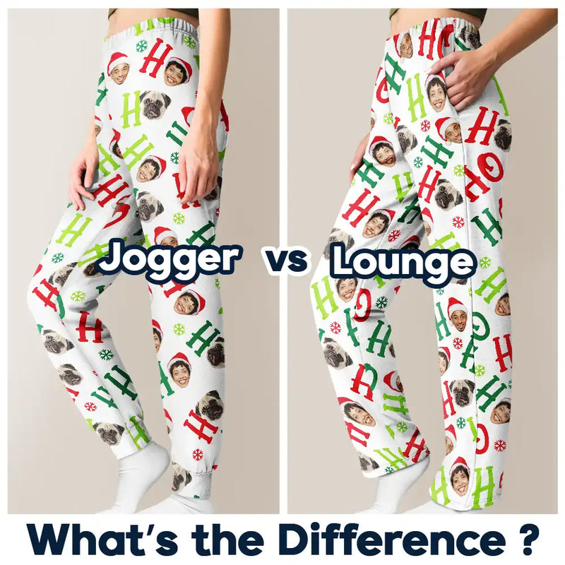 Pet Lovers, Dog Lovers, Cat Lovers - Custom Photo Funny Dog Cat Pet Human Faces Ho Ho Ho Christmas - Personalized Pajama Pants
