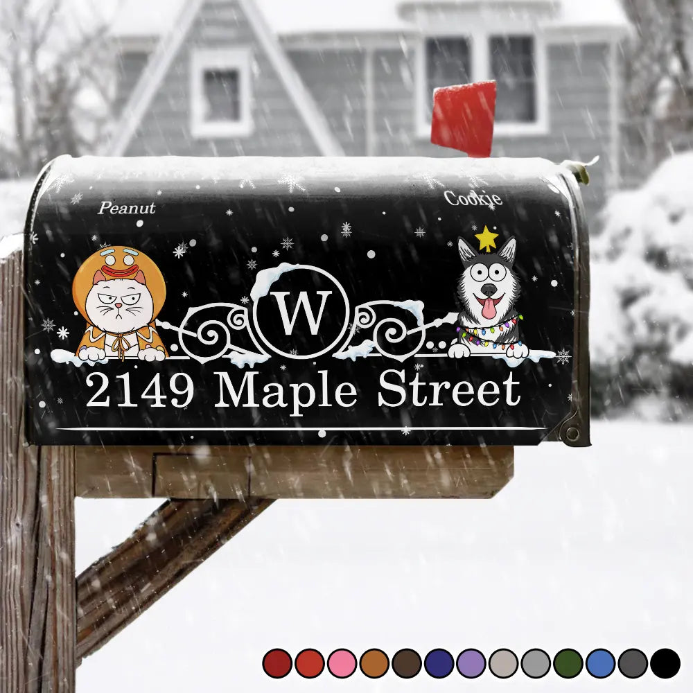 Pet Lovers, Dog Lovers, Cat Lovers - Family Name House Address Christmas Dogs Cats - Personalized Mailbox Cover