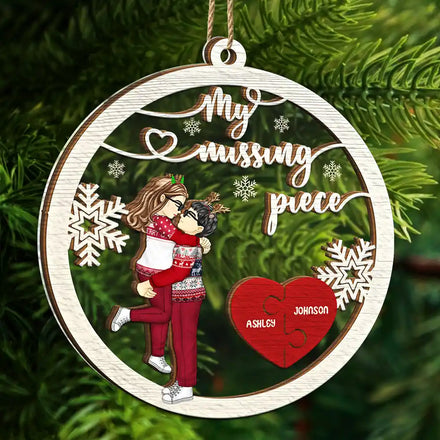 Mon couple de Noël manquant s'embrassant - Décoration personnalisée à 2 couches