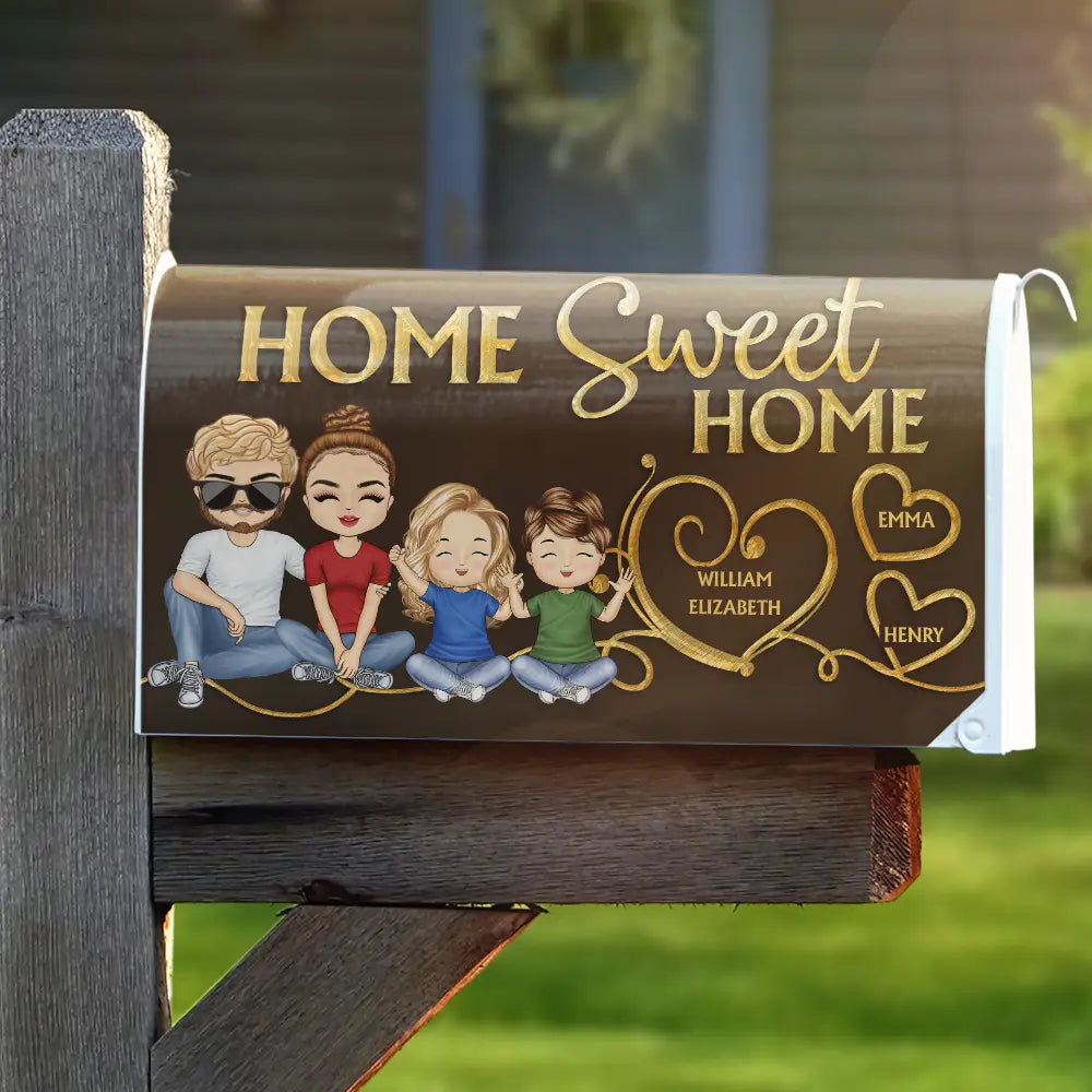 Family - Husband & Wife Home Sweet Home Parents With Kids - Personalized Mailbox Cover