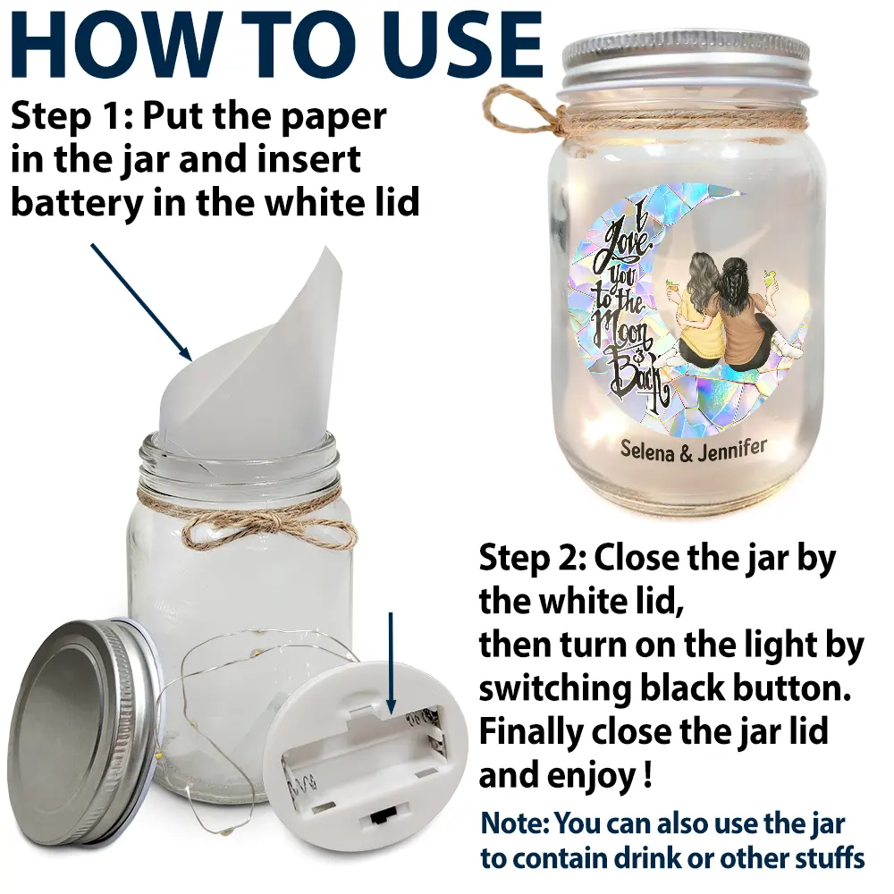 Gift For Bestie, Gift For Sisters, Gift For Women - Besties I Love You To The Moon & Back - Personalized Mason Jar Light