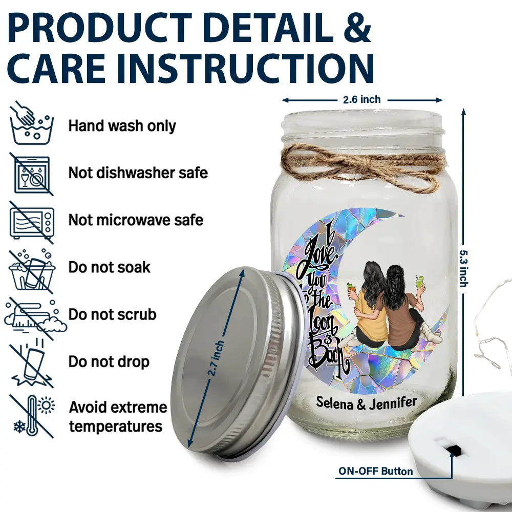 Gift For Bestie, Gift For Sisters, Gift For Women - Besties I Love You To The Moon & Back - Personalized Mason Jar Light