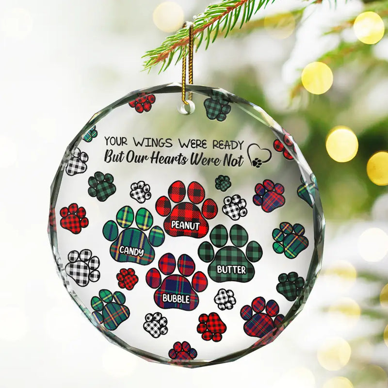 Memorial, Pet Lovers, Dog Lovers, Cat Lovers - Memorial Dog Cat You Left Paw Prints On My Heart - Personalized Circle Glass Ornament