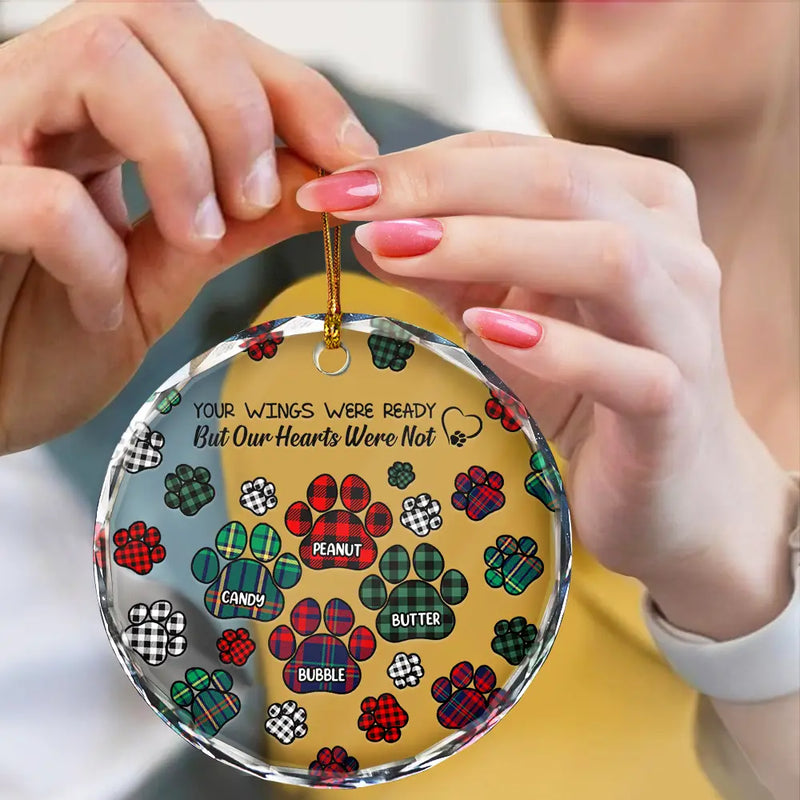 Memorial, Pet Lovers, Dog Lovers, Cat Lovers - Memorial Dog Cat You Left Paw Prints On My Heart - Personalized Circle Glass Ornament