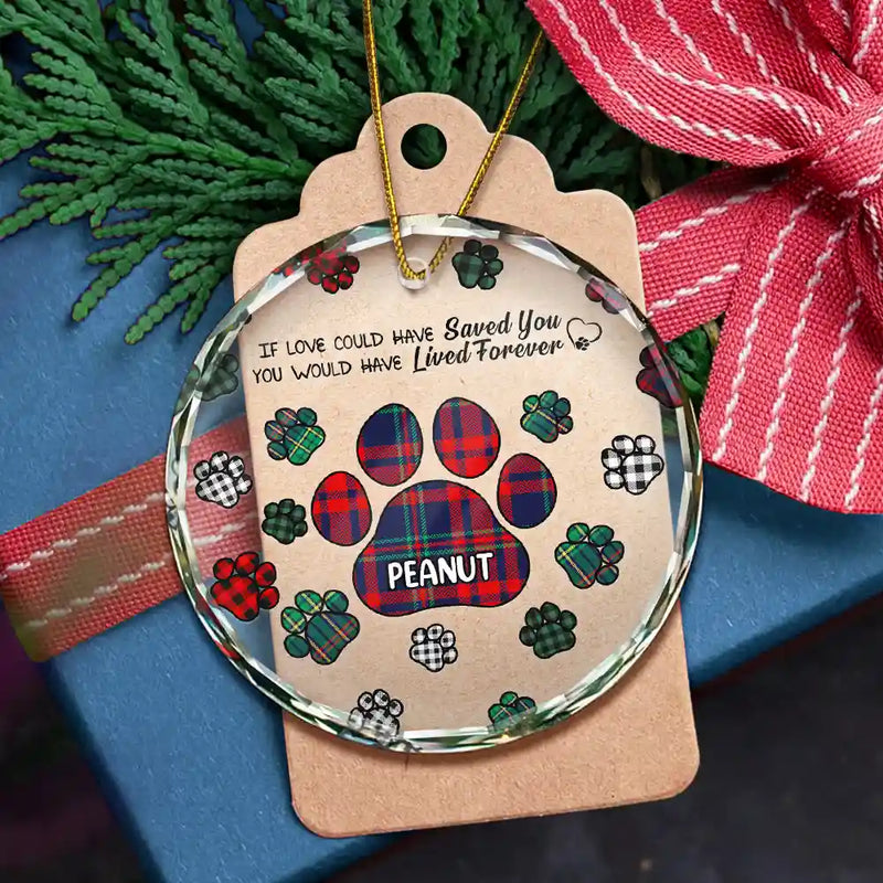 Memorial, Pet Lovers, Dog Lovers, Cat Lovers - Memorial Dog Cat You Left Paw Prints On My Heart - Personalized Circle Glass Ornament