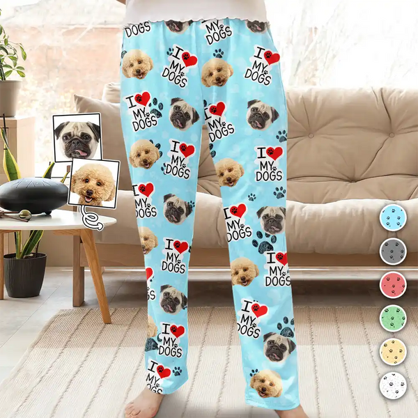 Pet Lovers - Custom Photo I Love My Dogs - Personalized Pajama Pants