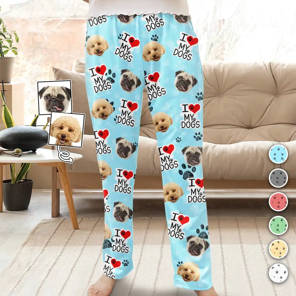 Pet Lovers - Custom Photo I Love My Dogs - Personalized Pajama Pants