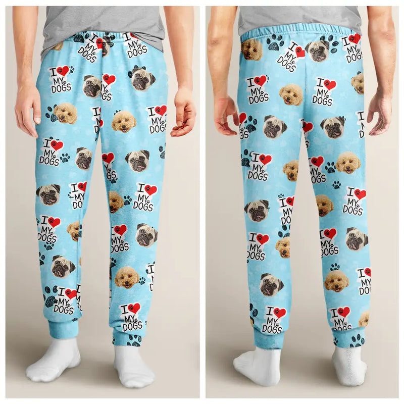 Pet Lovers - Custom Photo I Love My Dogs - Personalized Pajama Pants