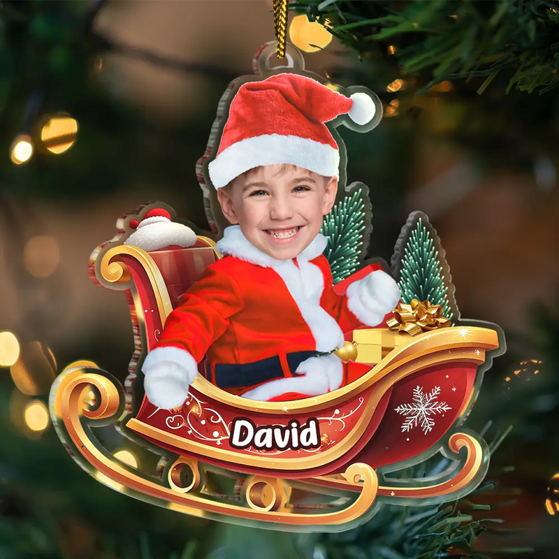 Gift For Kids - Custom Photo Baby In Sleigh - Personalized Custom Shaped Acrylic Ornament