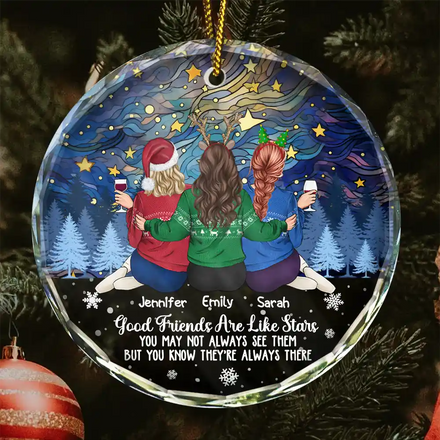 Good Friends Are Like Stars - Personalized Circle Glass Ornament