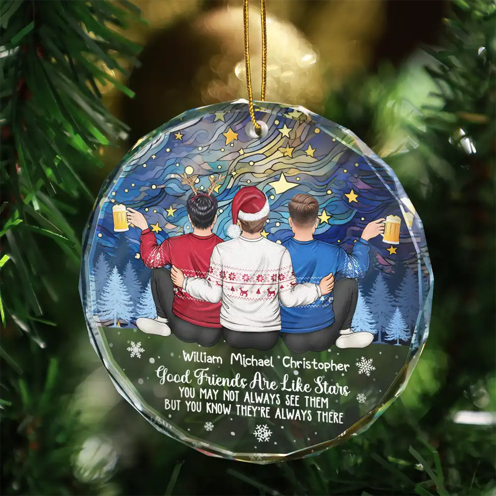 Gift For Bestie - Good Friends Are Like Stars - Personalized Circle Glass Ornament
