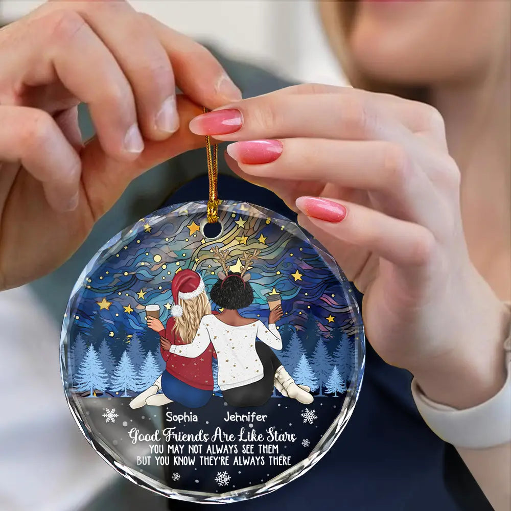 Gift For Bestie - Good Friends Are Like Stars - Personalized Circle Glass Ornament